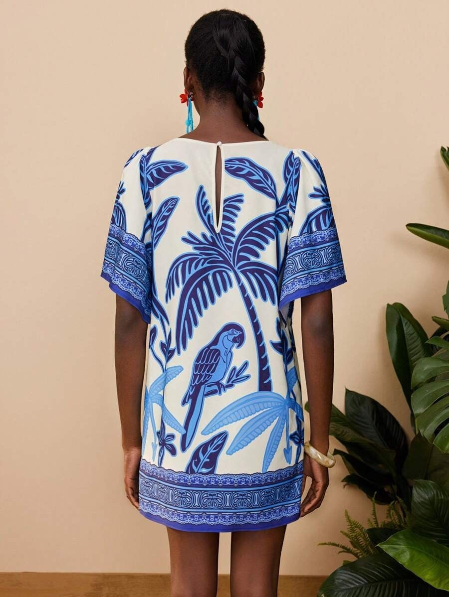 Jardin™ | Robe Courte Imprimée Col Rond