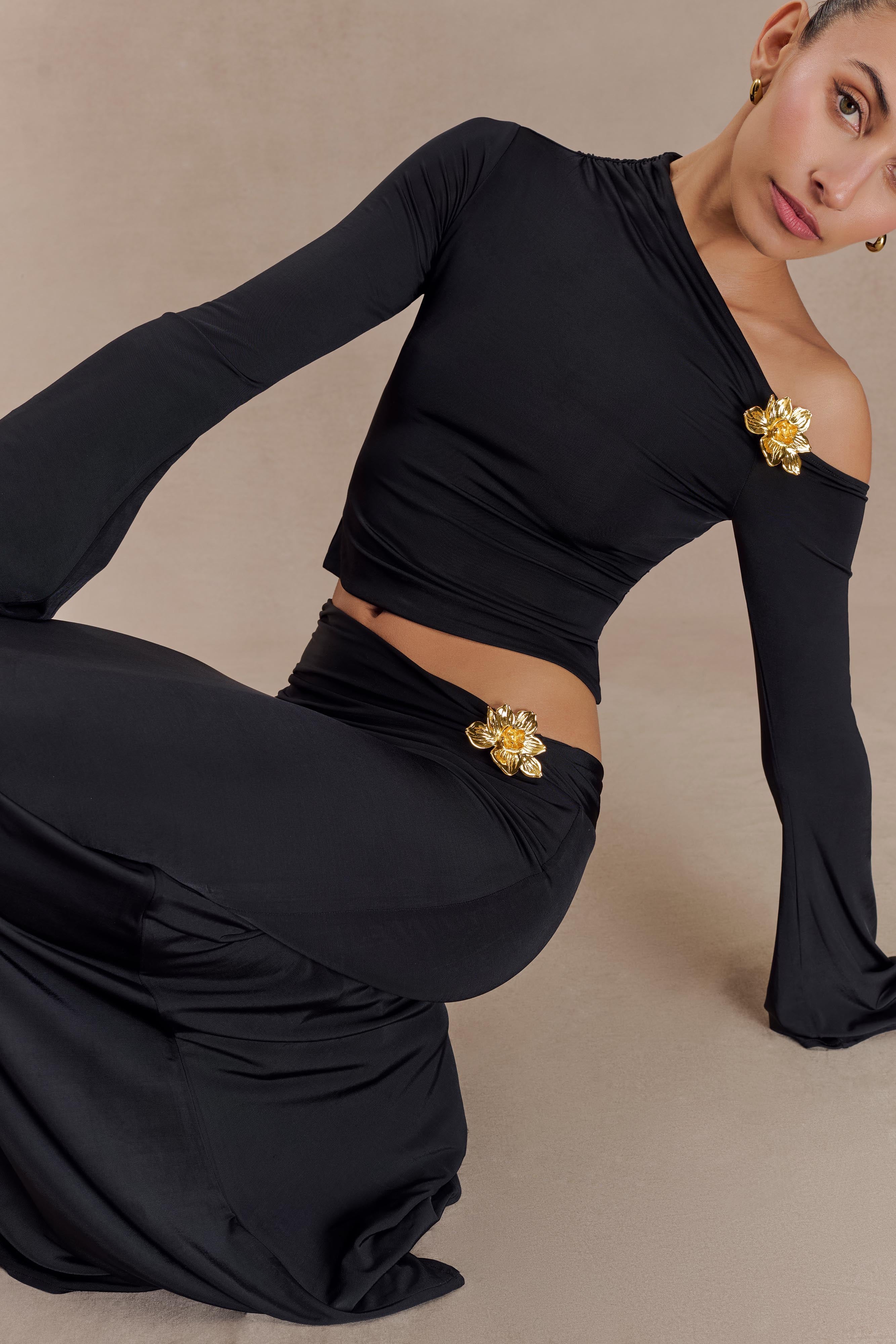 Jardin™ | Ensemble Jupe Longue Taille Haute et Top Manches Longues Évasées