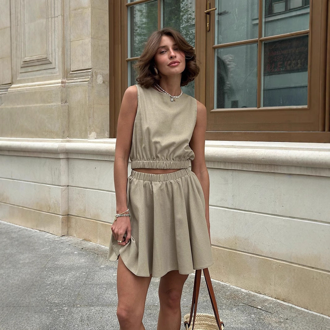 Jardin™ | Ensemble Décontracté Jupe Courte en Coton et Lin