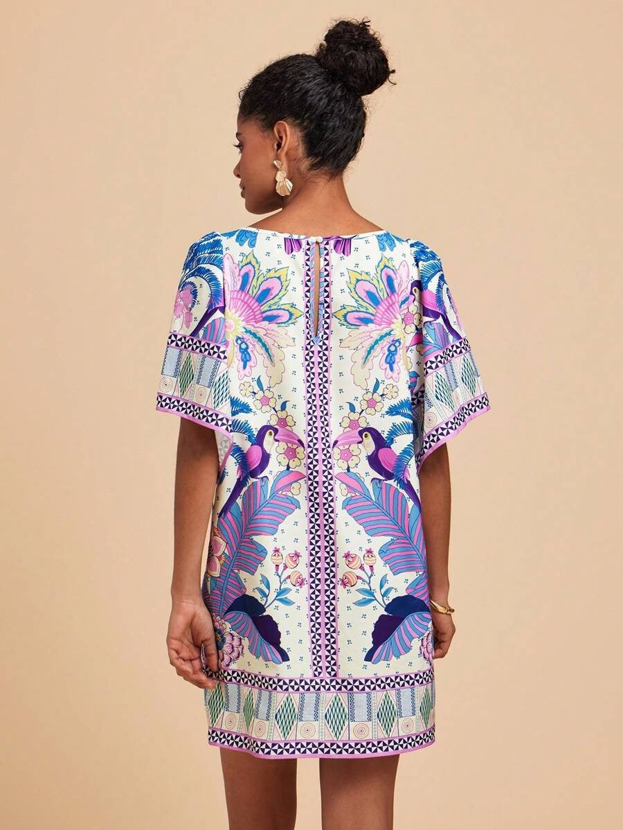 Jardin™ | Robe Courte Imprimée Col Rond