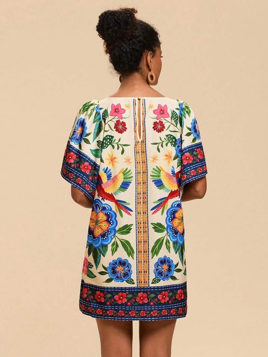 Jardin™ | Robe Courte Imprimée Col Rond