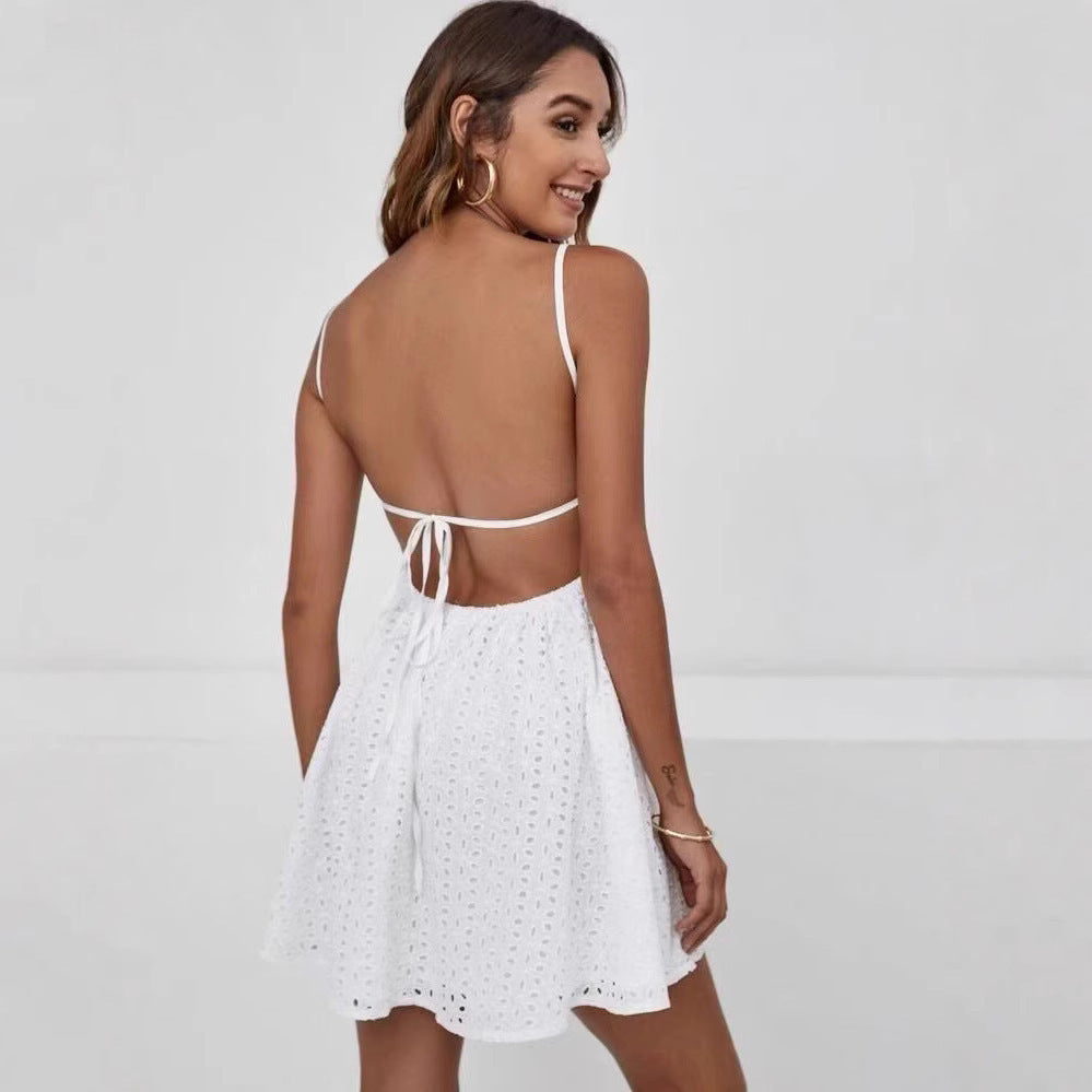 Jardin™ | Robe Courte Dos Nu Brodée