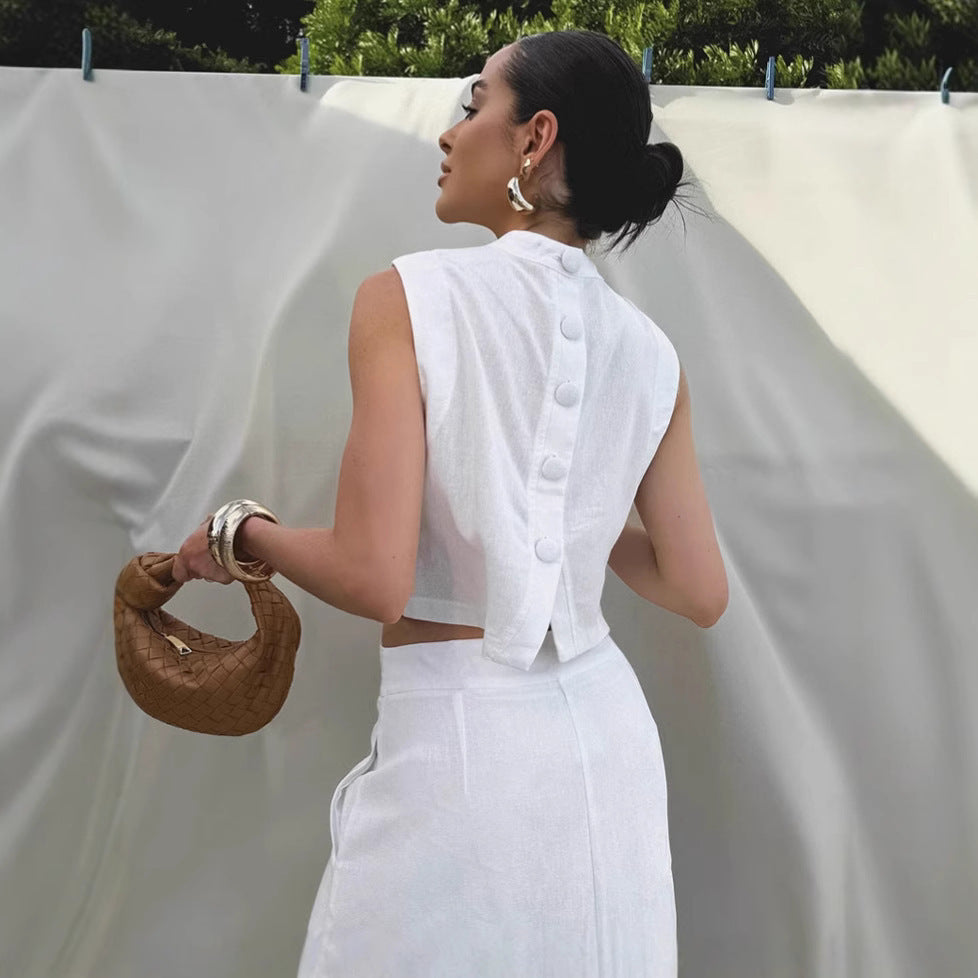 Jardin™ | Ensemble Haut Col Montant Sans Manches & Jupe Longue à Fente