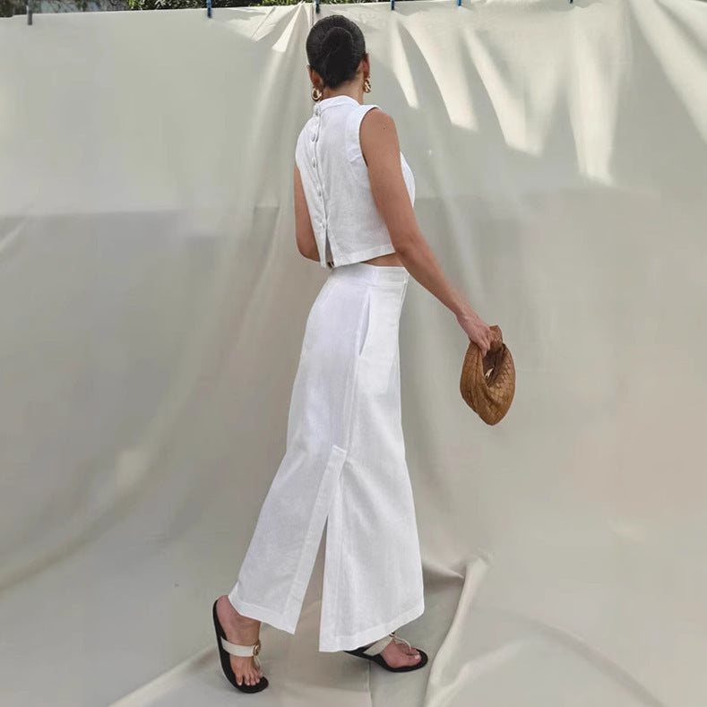 Jardin™ | Ensemble Haut Col Montant Sans Manches & Jupe Longue à Fente