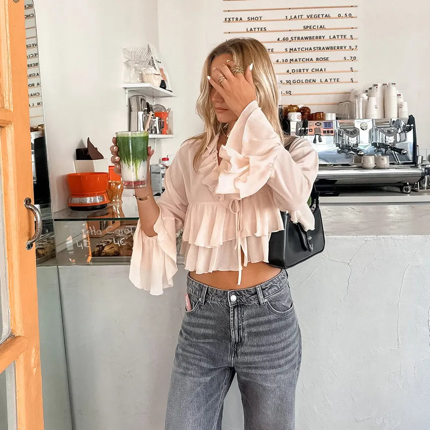 Jardin™ | Chemisier Chiffon à Lacets et Volants