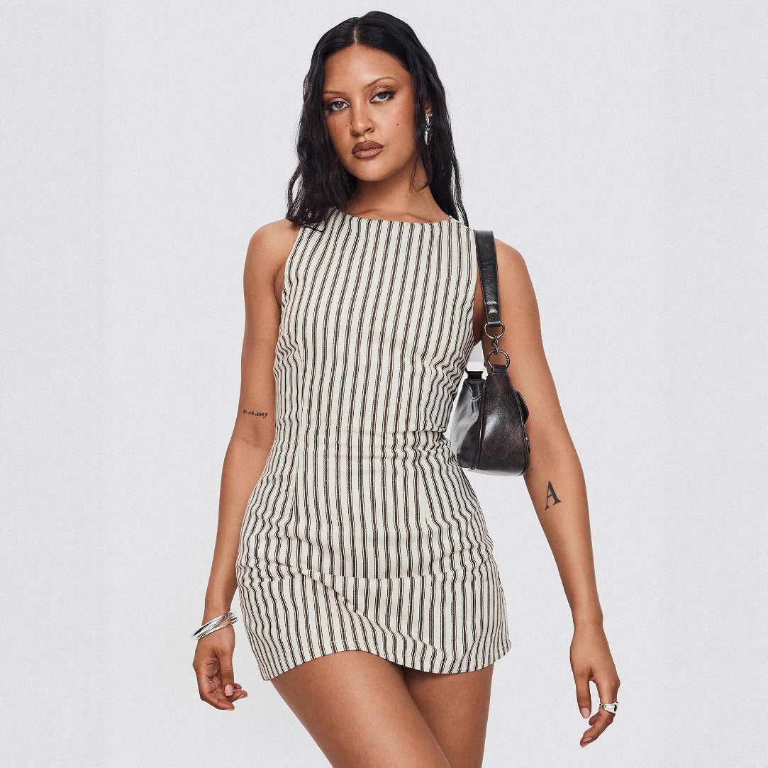 Jardin™ | Robe Courte Sans Manches Rayée