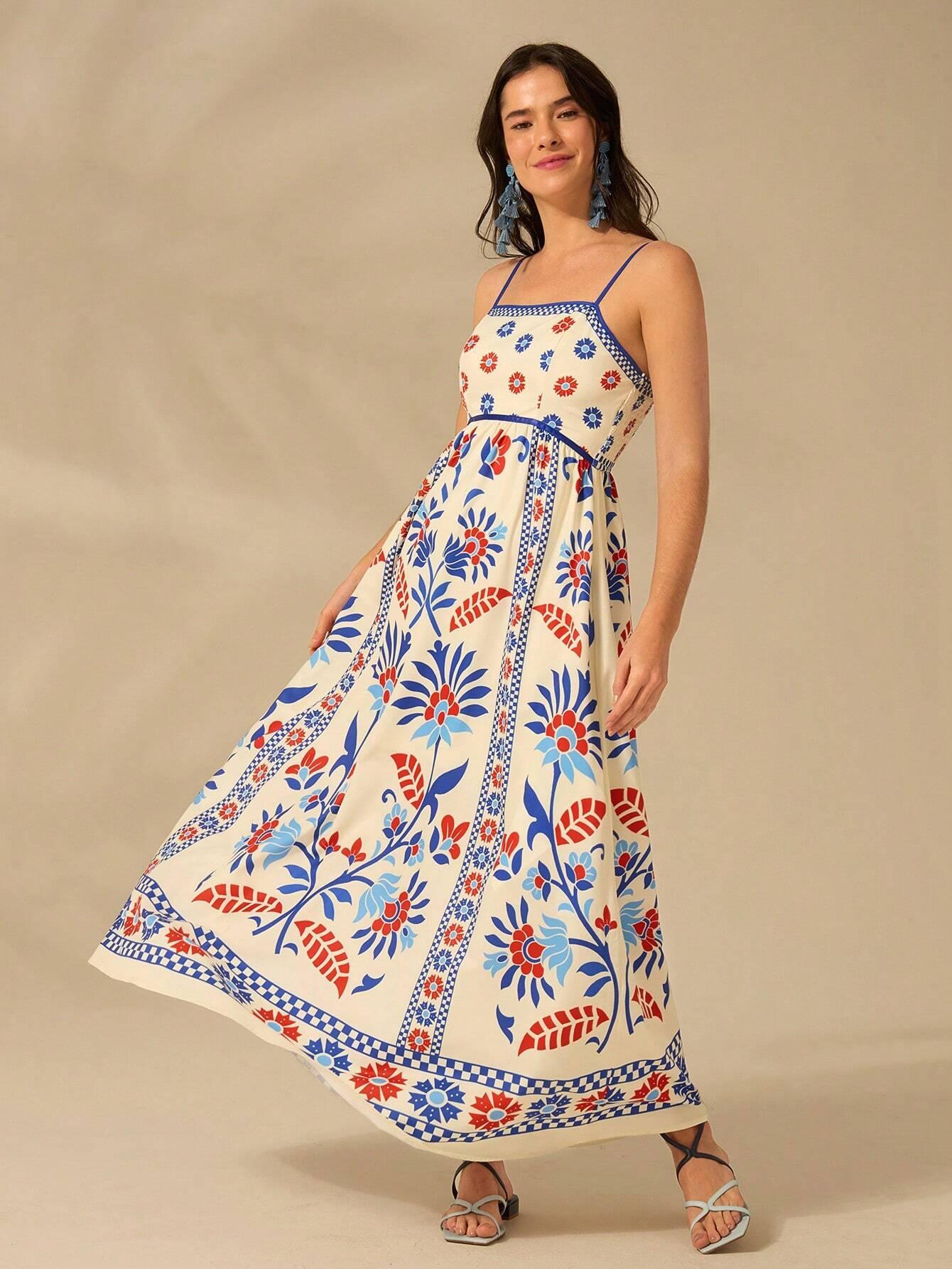 Jardin™ | Robe Longue Imprimée Bretelles Fines