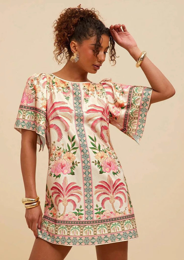 Jardin™ | Robe Courte Imprimée Col Rond