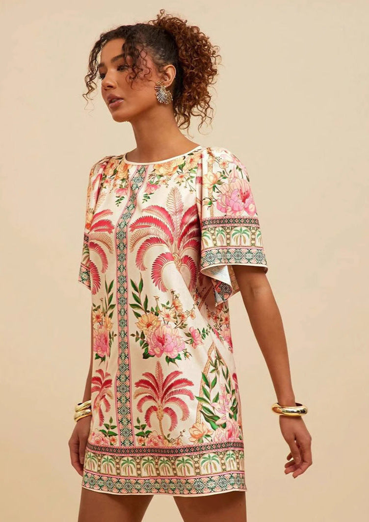 Jardin™ | Robe Courte Imprimée Col Rond