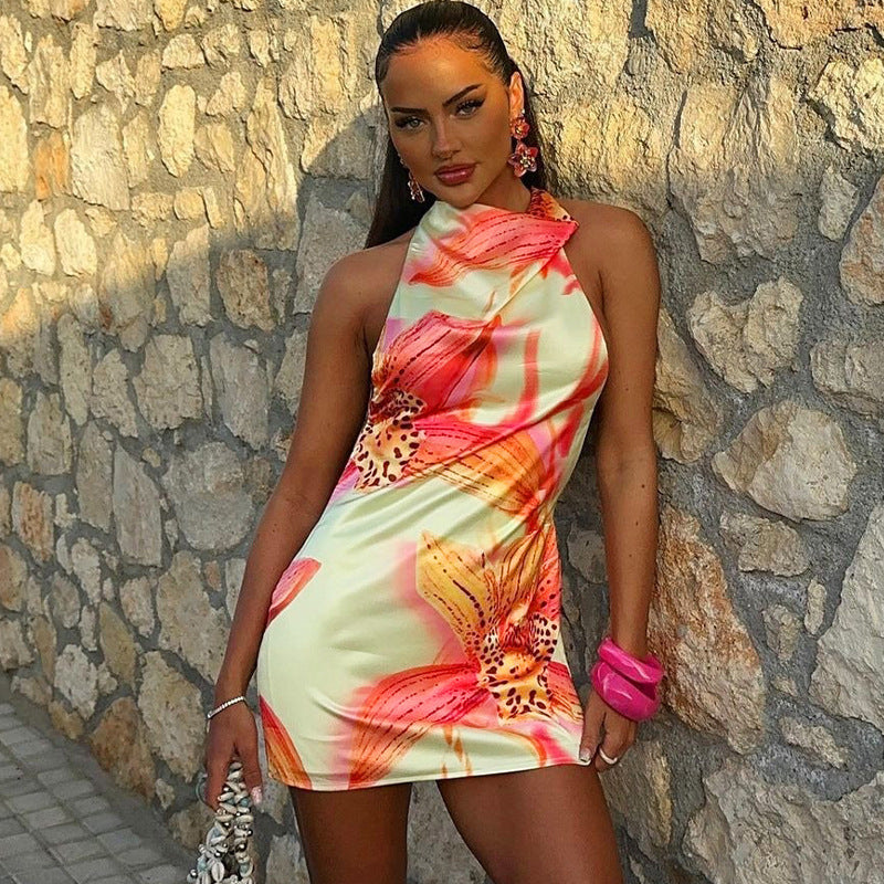 Jardin™ | Robe Courte Dos Nu Imprimée