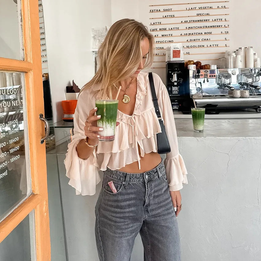 Jardin™ | Chemisier Chiffon à Lacets et Volants