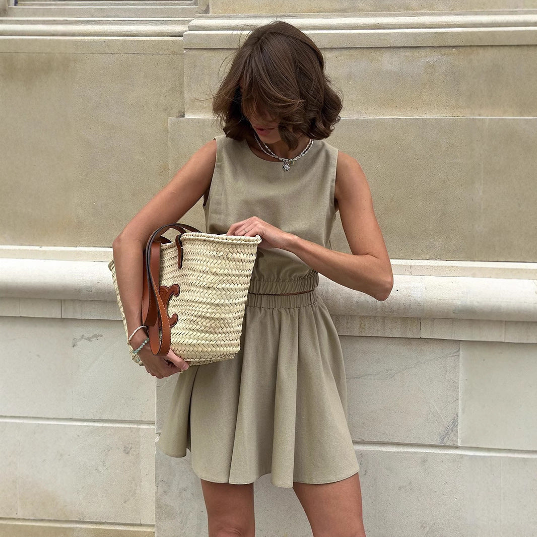 Jardin™ | Ensemble Décontracté Jupe Courte en Coton et Lin