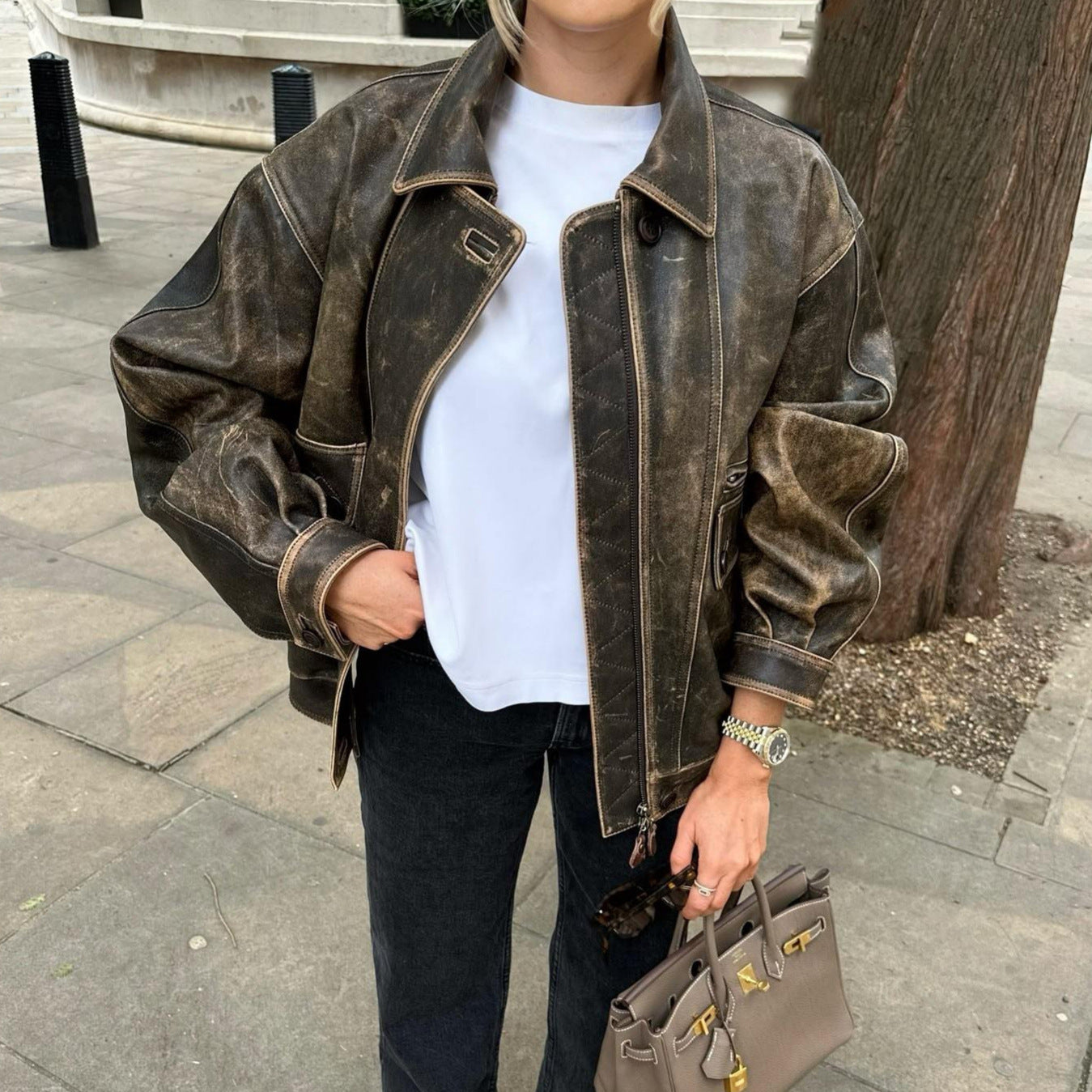 Jardin™ | Veste Vintage En Cuir Vieilli