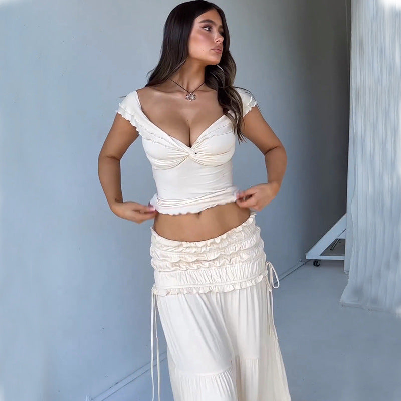 Jardin™ | Ensemble Top Plongeant et Jupe Froncée