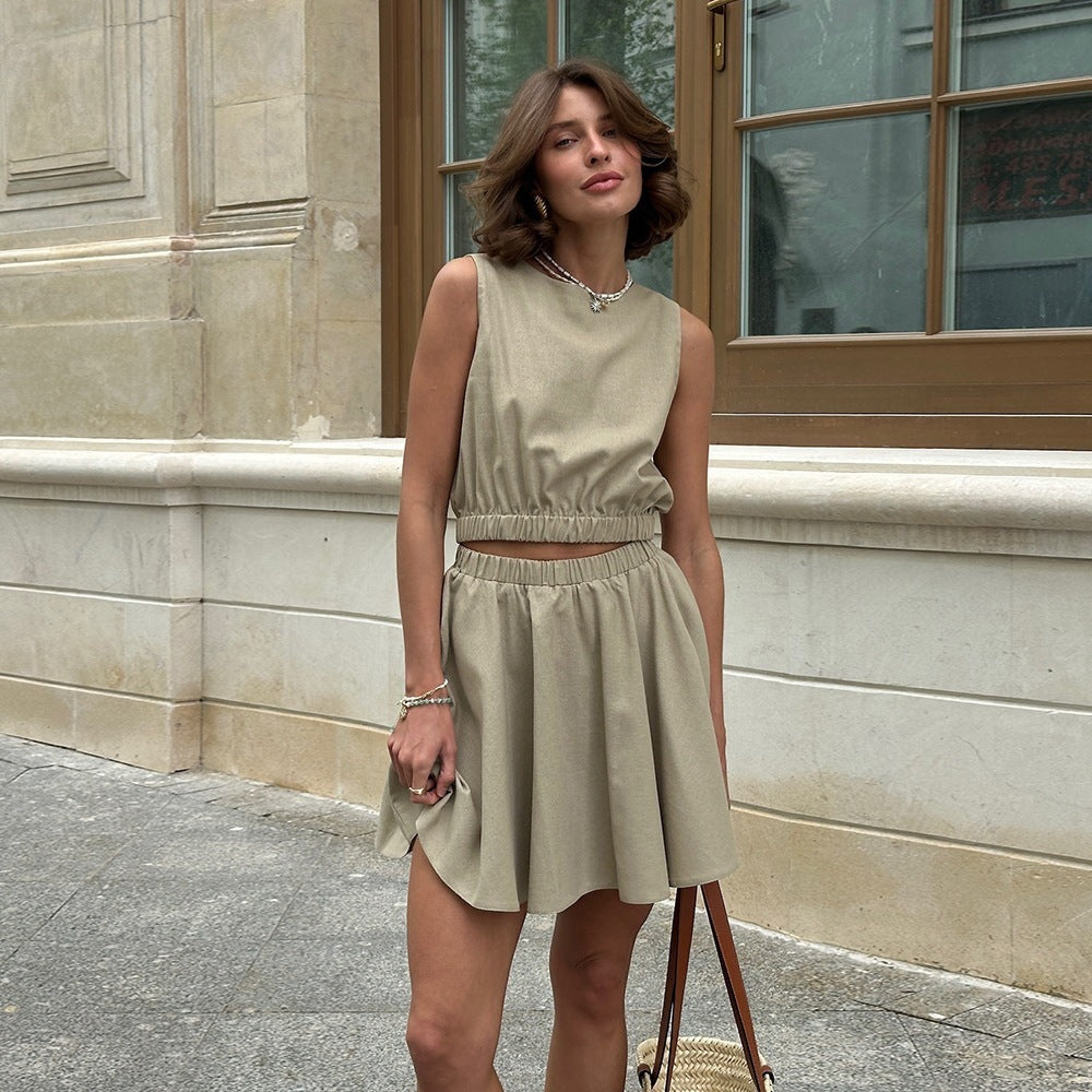 Jardin™ | Ensemble Décontracté Jupe Courte en Coton et Lin