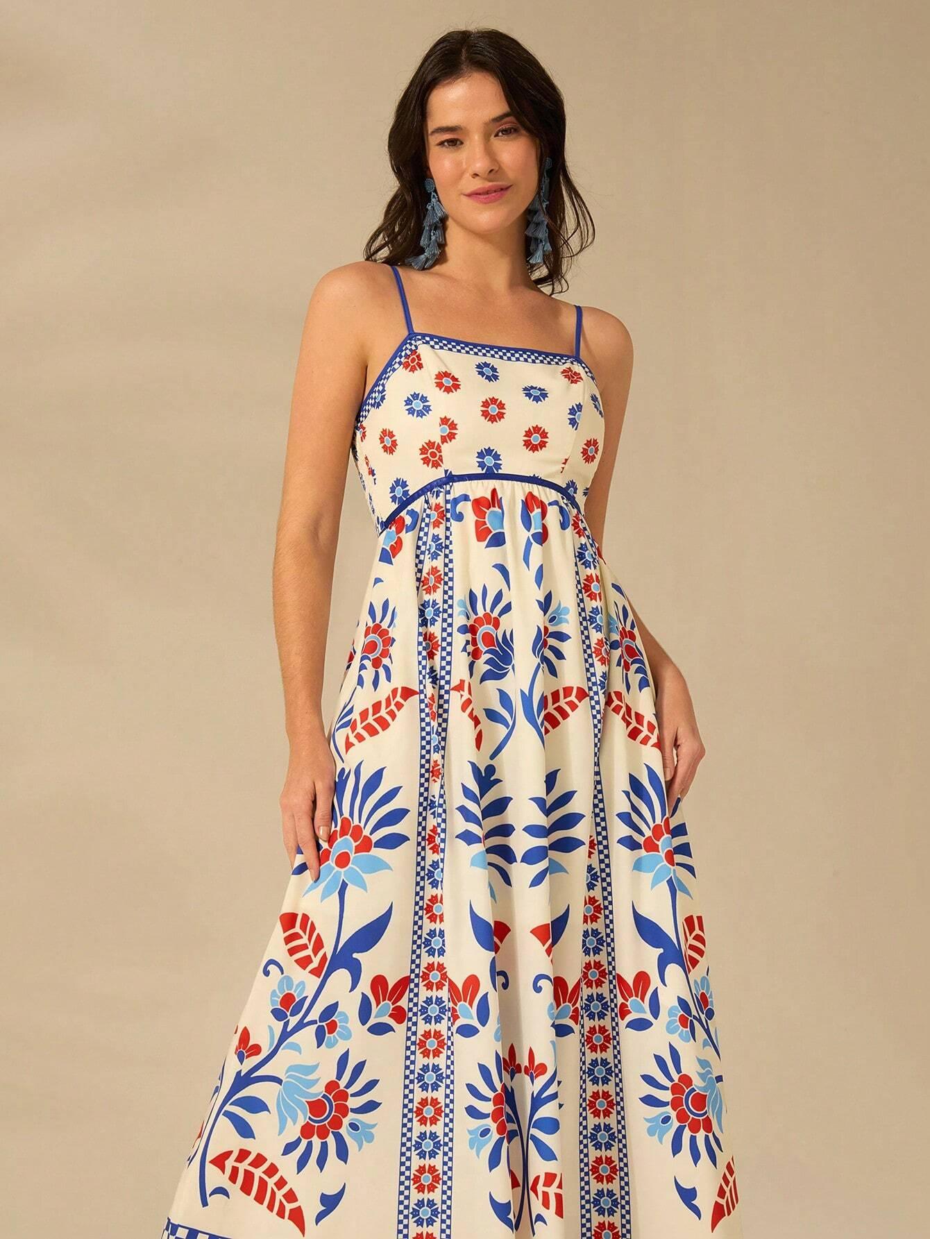 Jardin™ | Robe Longue Imprimée Bretelles Fines