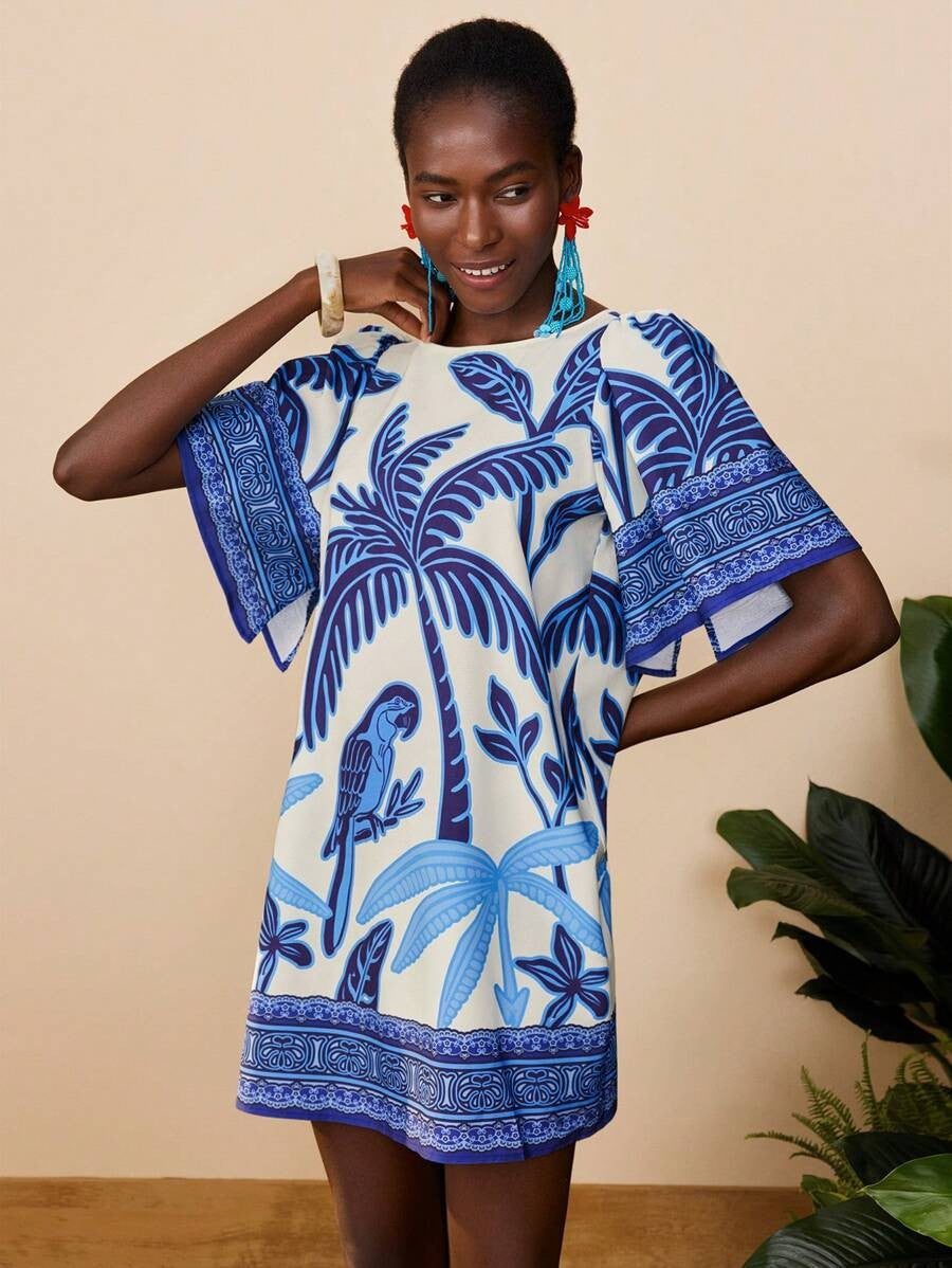 Jardin™ | Robe Courte Imprimée Col Rond