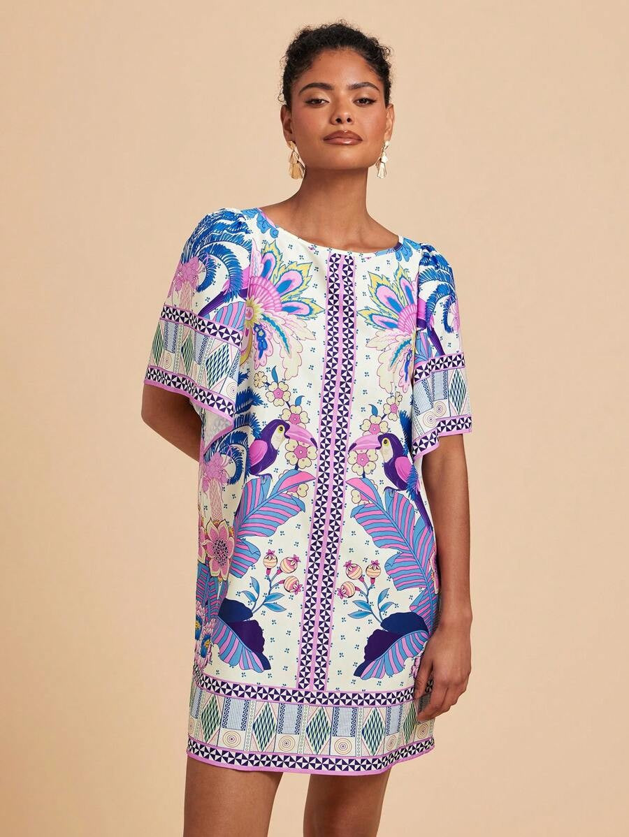 Jardin™ | Robe Courte Imprimée Col Rond