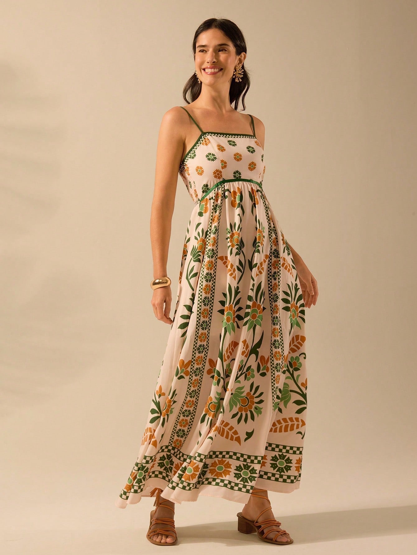 Jardin™ | Robe Longue Imprimée Bretelles Fines