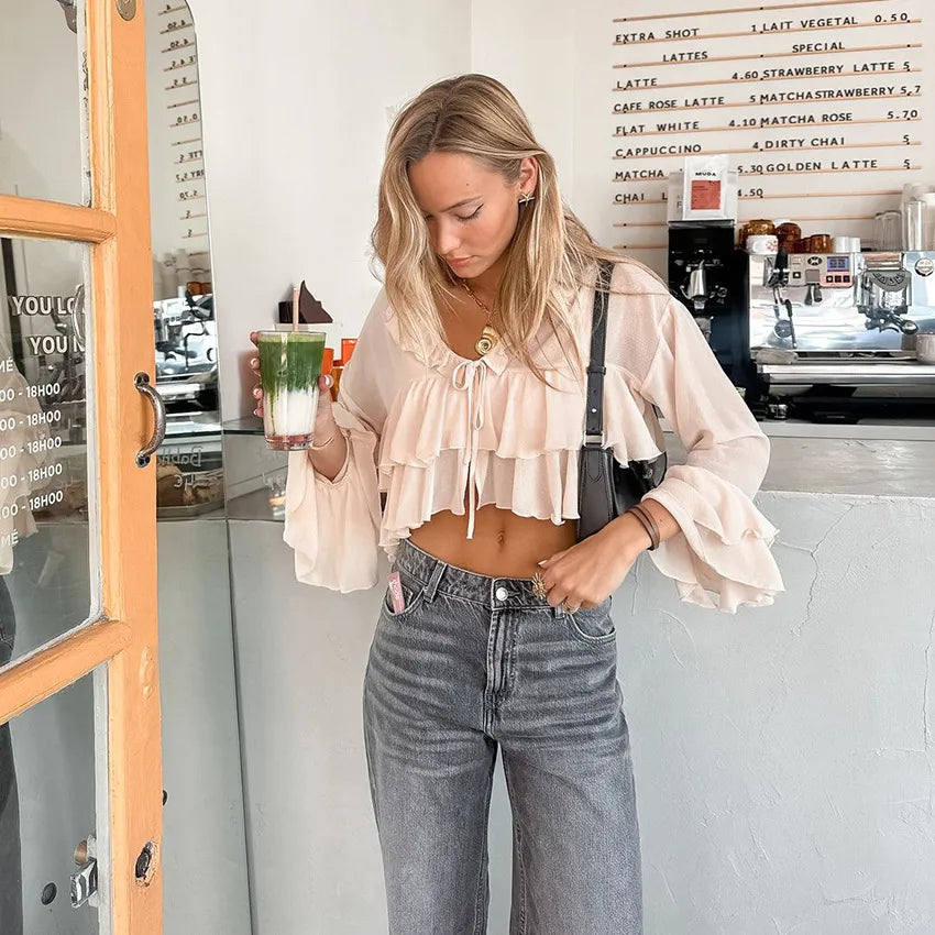 Jardin™ | Chemisier Chiffon à Lacets et Volants