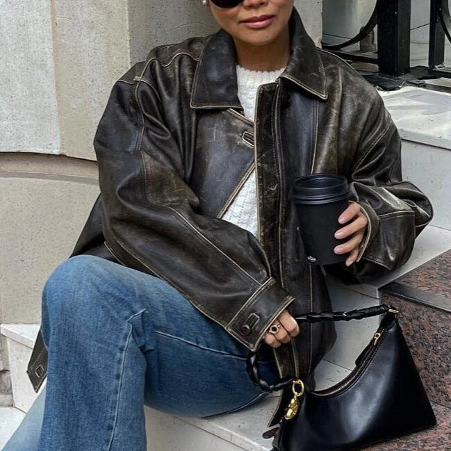 Jardin™ | Veste Vintage En Cuir Vieilli