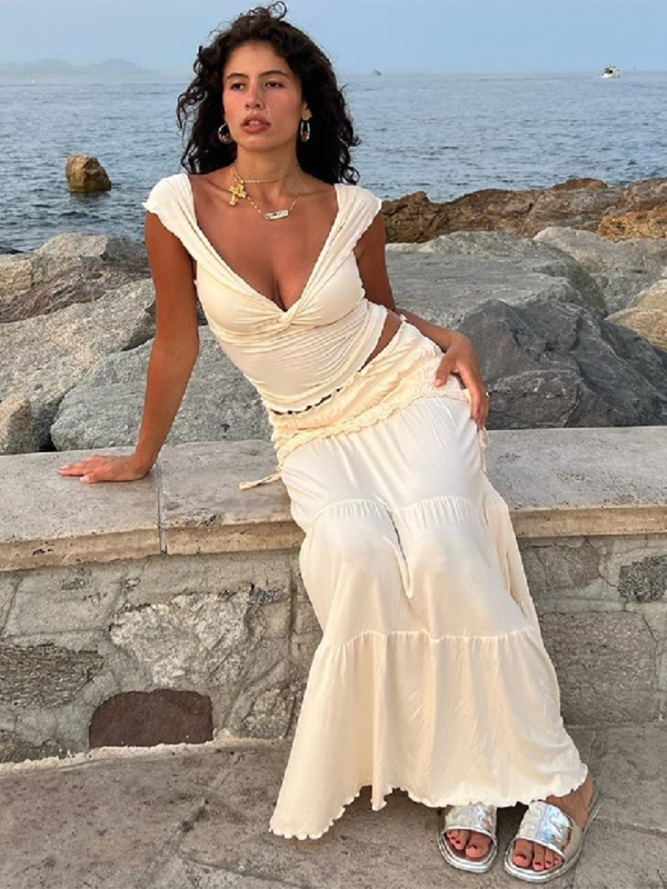 Jardin™ | Ensemble Top Plongeant et Jupe Froncée