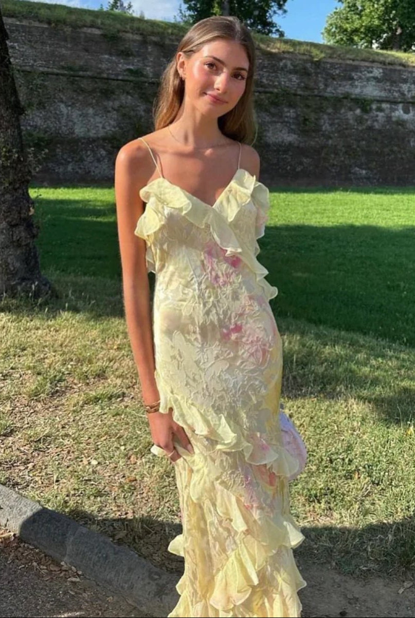 Jardin™ | Robe Longue à Volants et Col en V