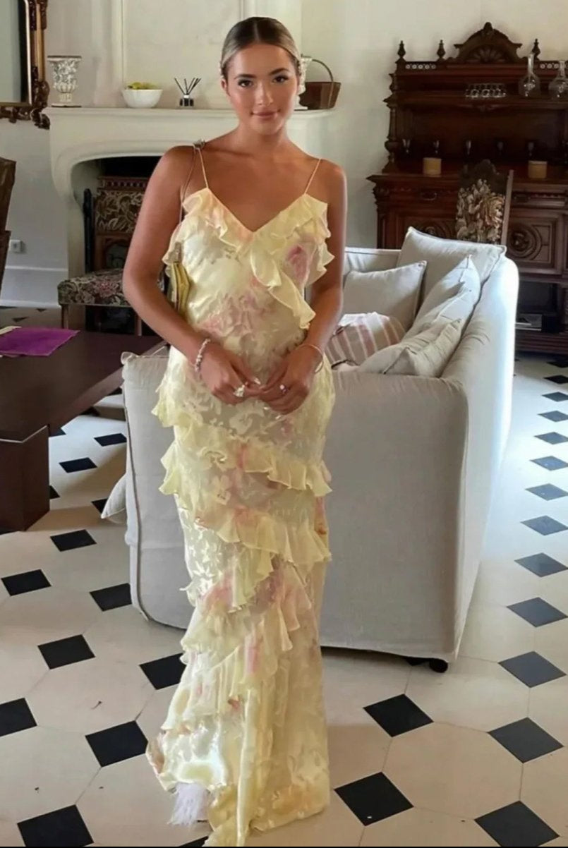 Jardin™ | Robe Longue à Volants et Col en V